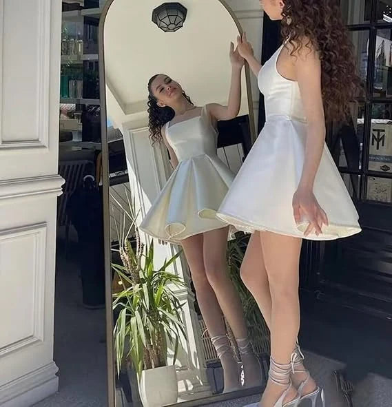 Luolandi Straps A-Line Satin Homecoming Dress Birthday Dress Party Dress Formal Dress